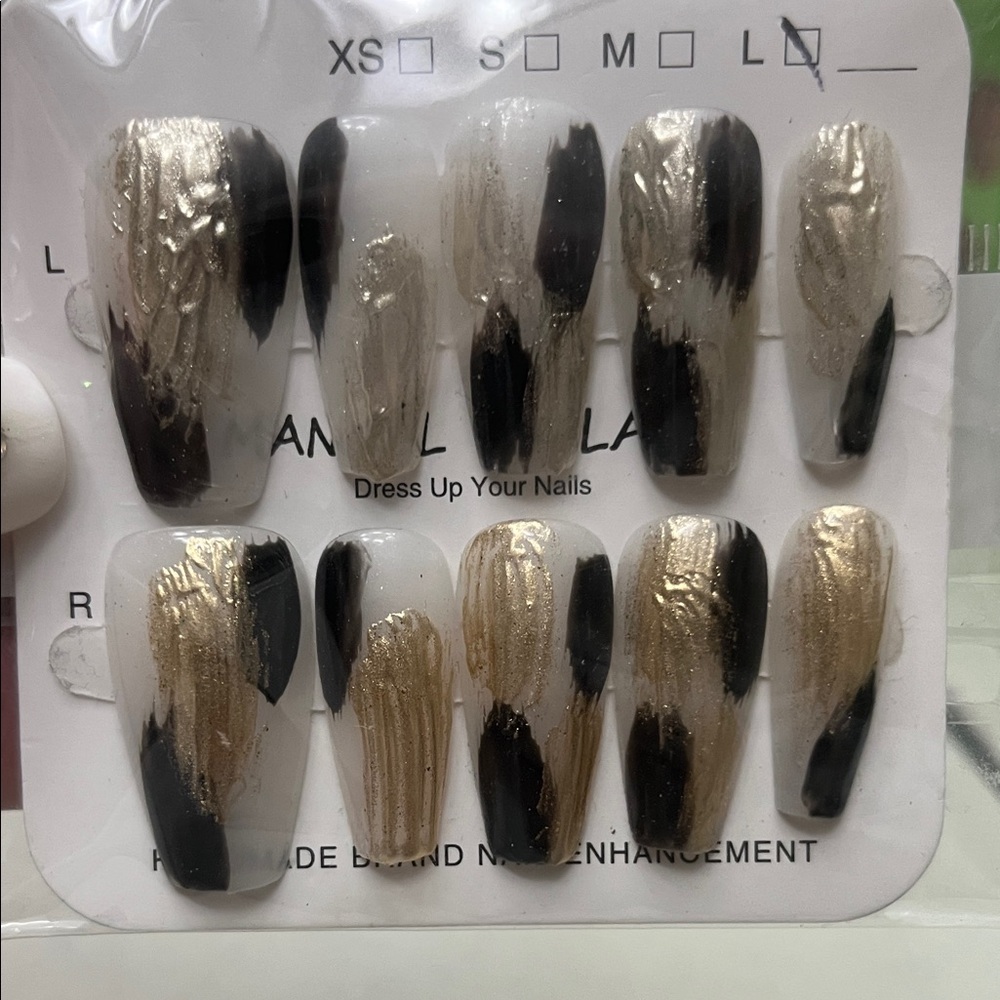 Gold and Black Press-On Nails